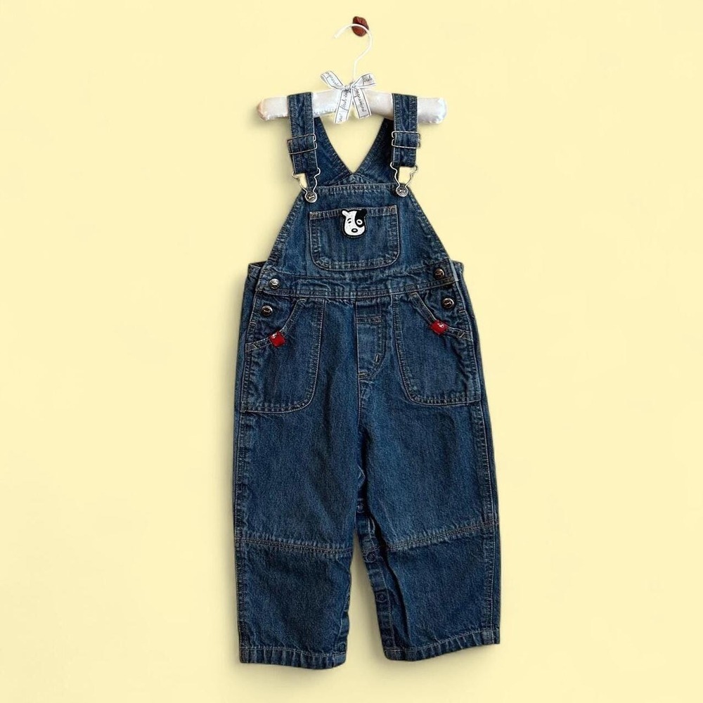 Vintage Sprochets 100% Cotton Baby Overalls 24M With Dog Patch Denim Baby Boy